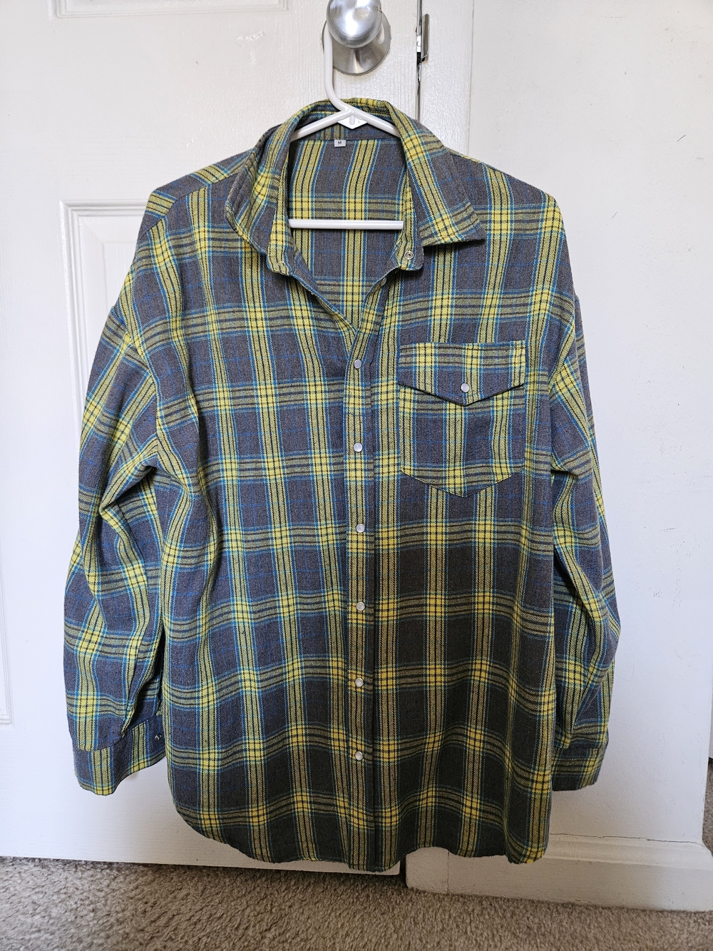 Yellow and Gray Plaid Button-Up Shirt M